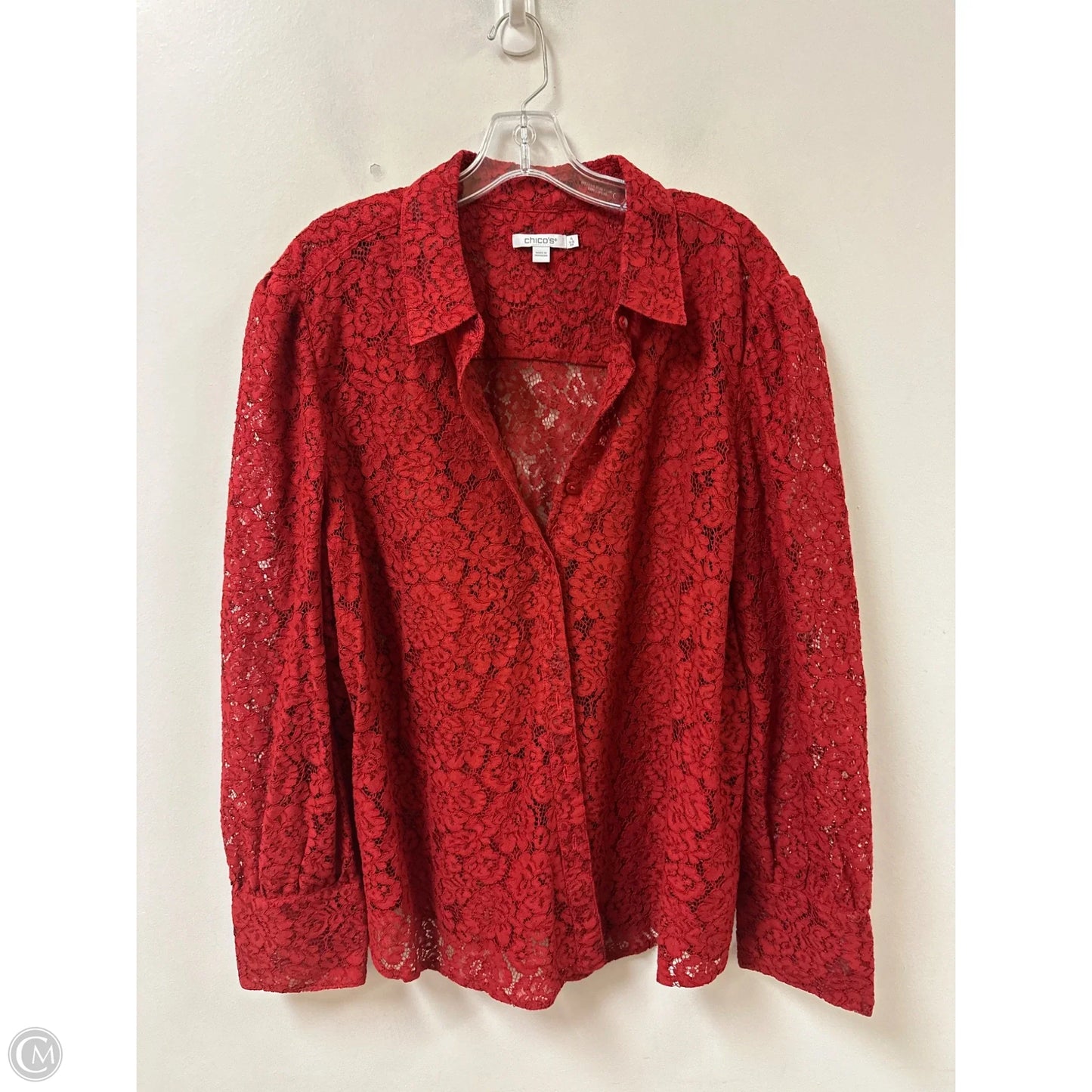 Blouse Long Sleeve By Chicos In Red, Size: 1x