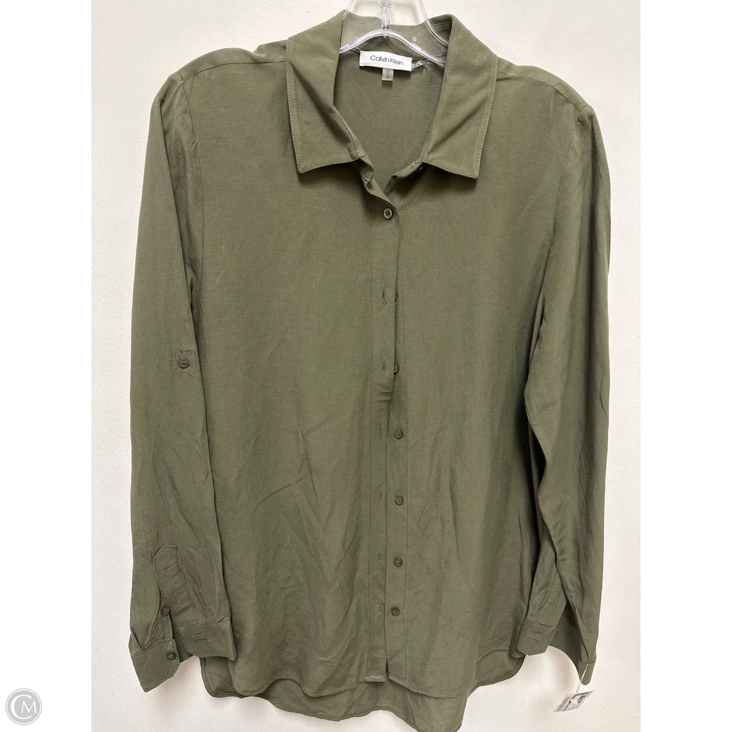 Top Long Sleeve By Calvin Klein In Green, Size: M