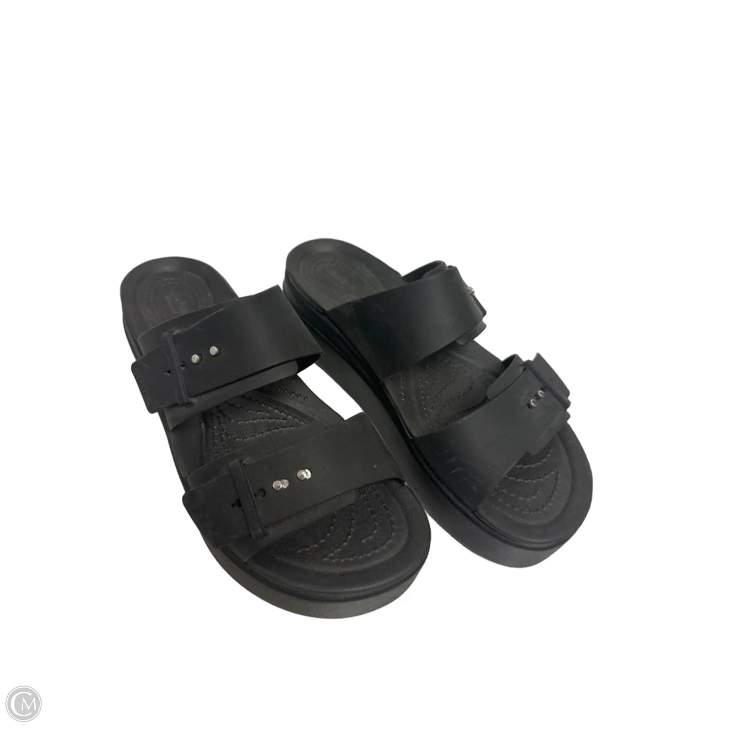 Sandals Heels Wedge By Crocs In Black, Size: 8