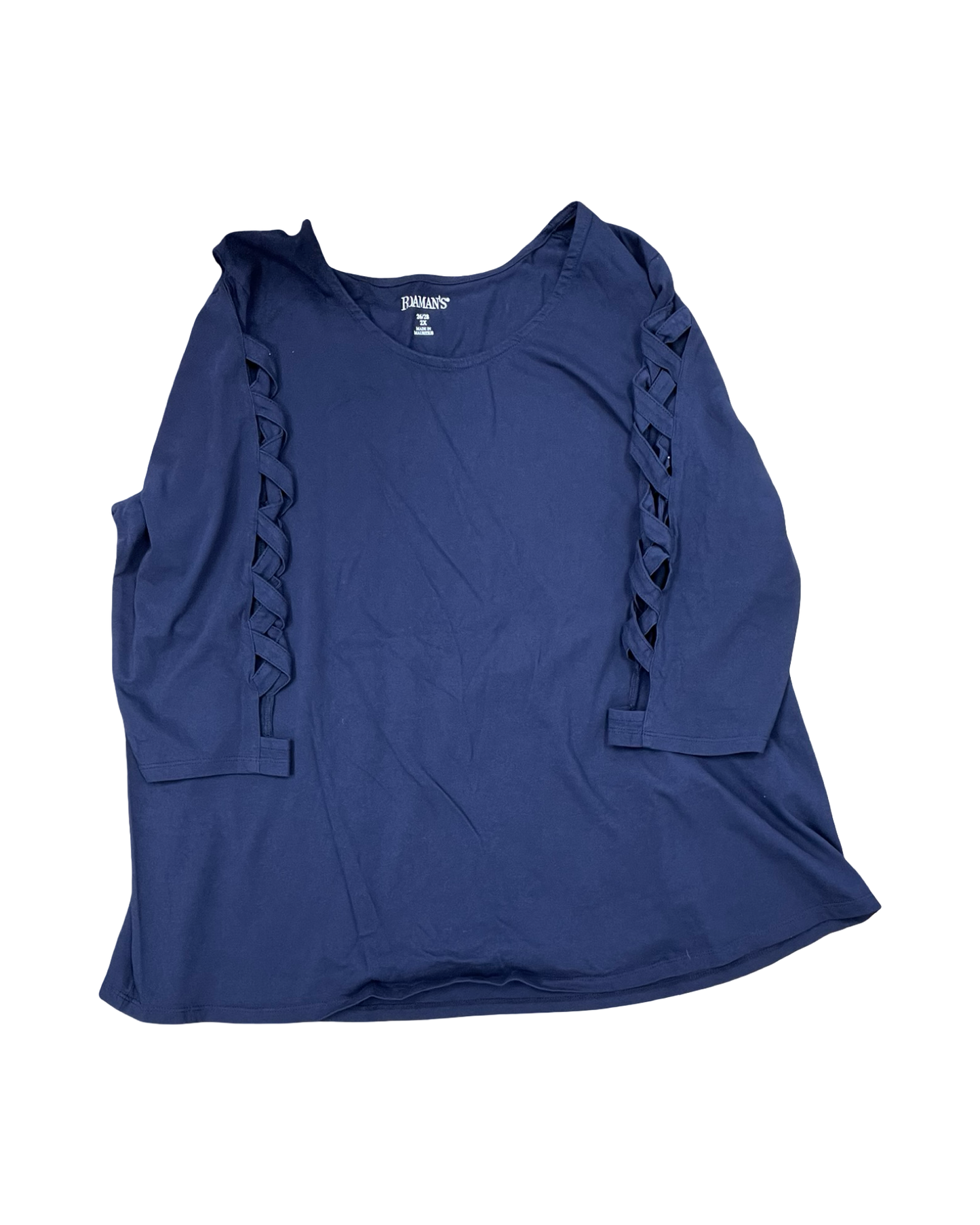 Top 3/4 Sleeve By Romans In Navy, Size:2X