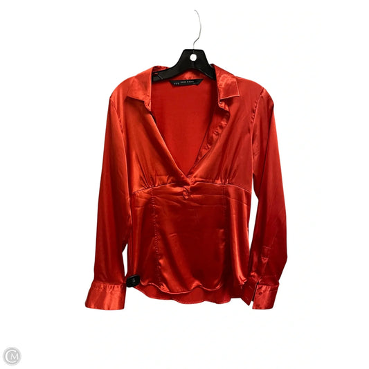 Top Long Sleeve By Zara Basic In Red, Size: M