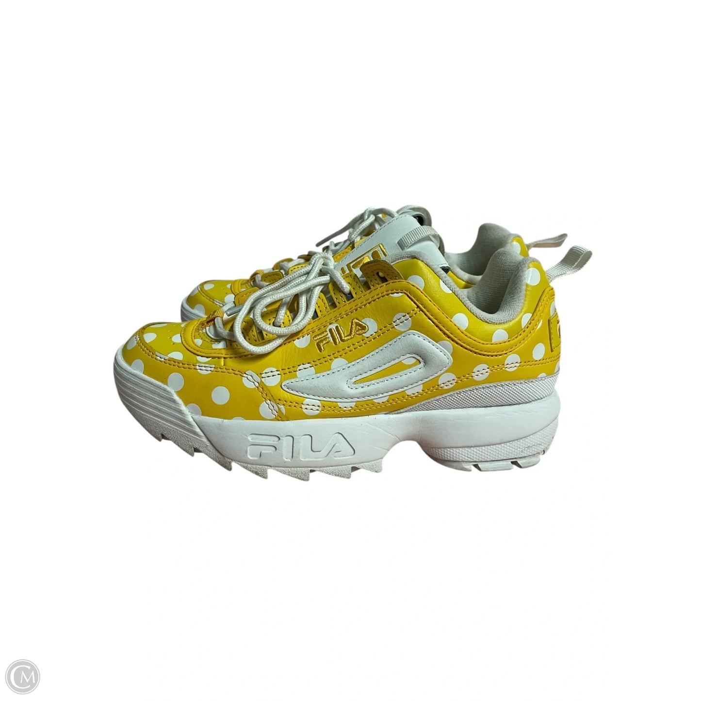Shoes Athletic By Fila In White & Yellow, Size: 9