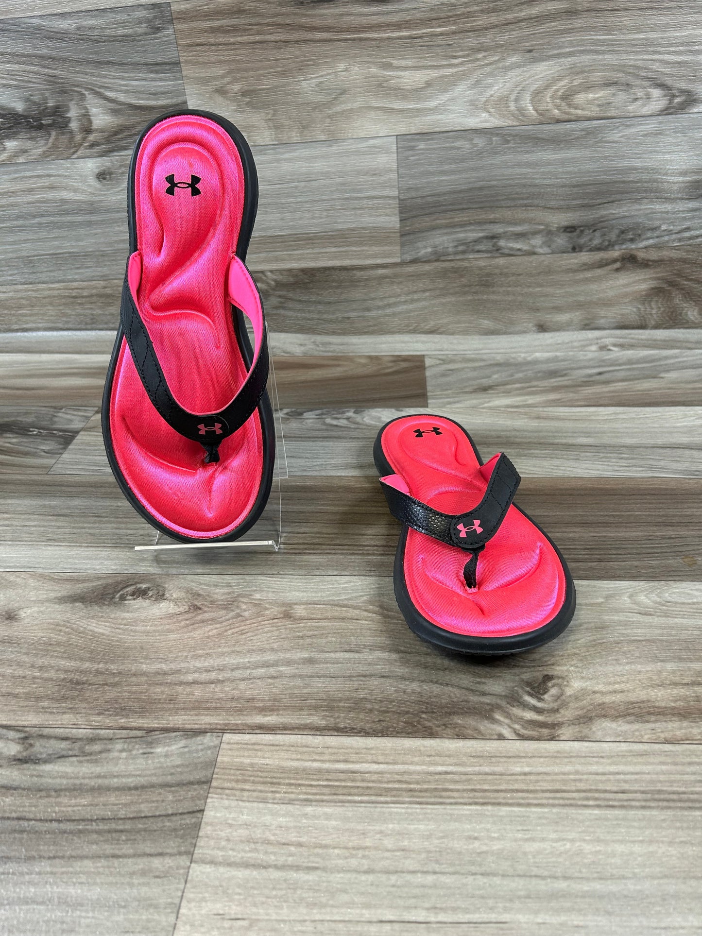 Black & Pink Sandals Flats Under Armour, Size 9