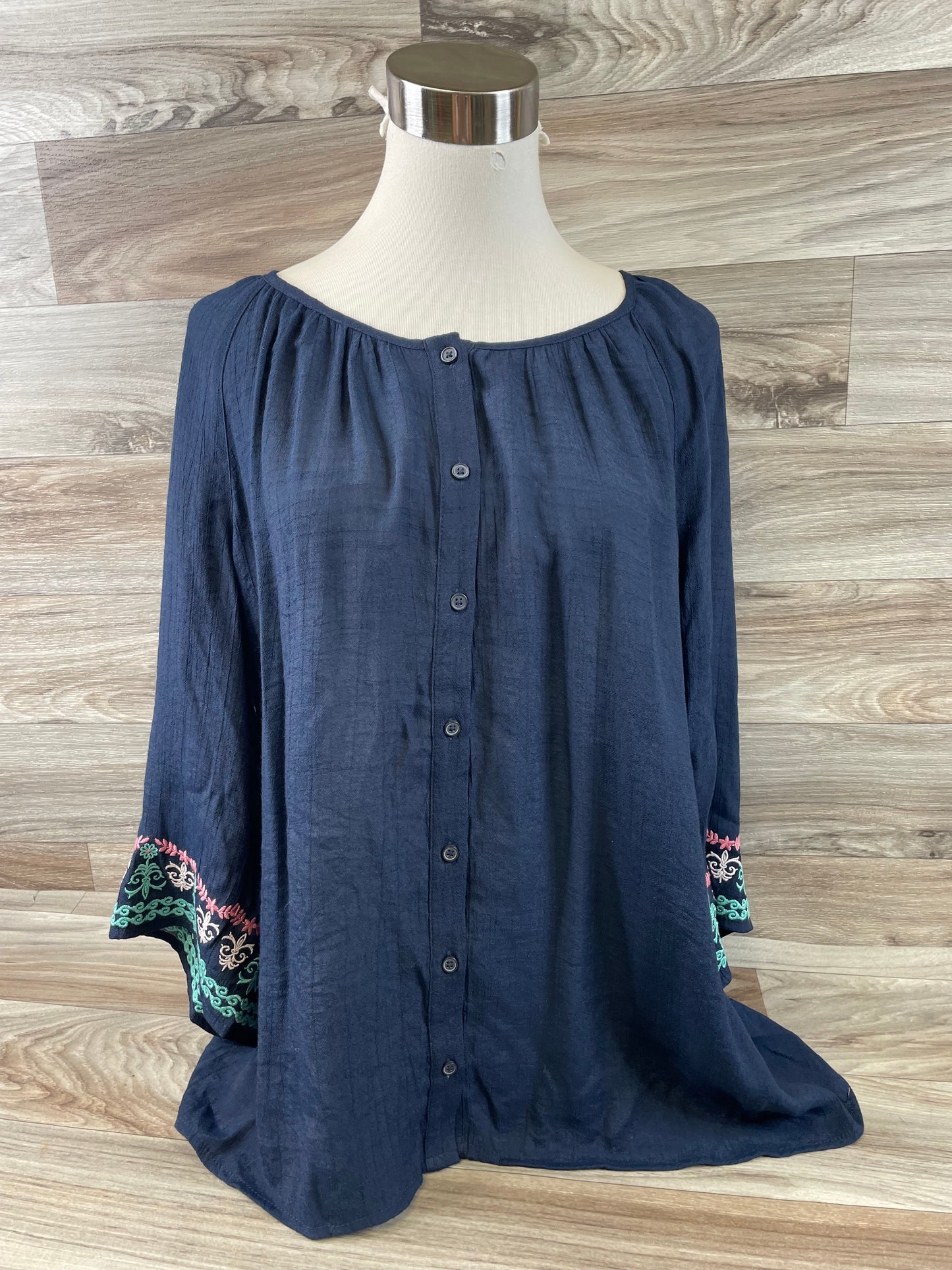 Navy Top Short Sleeve Christopher And Banks, Size Xl