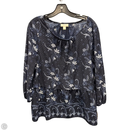 Top 3/4 Sleeve Basic By Style And Company In Blue & White, Size: Xlarge