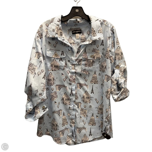 Top Long Sleeve Designer By Karl Lagerfeld In Black & Blue, Size: Xl