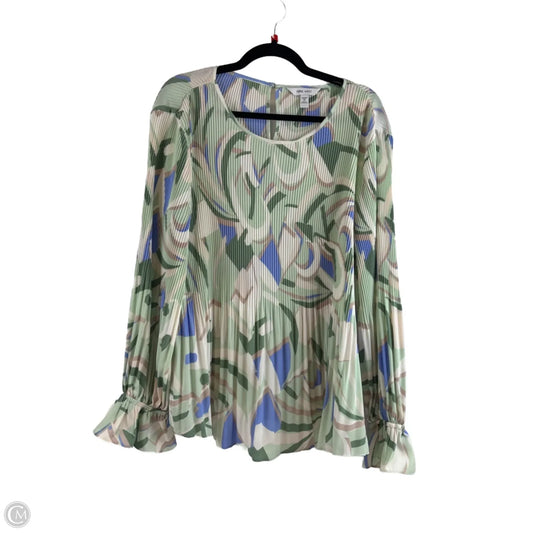 Top Long Sleeve By Nine West In Green & Tan, Size: 1x