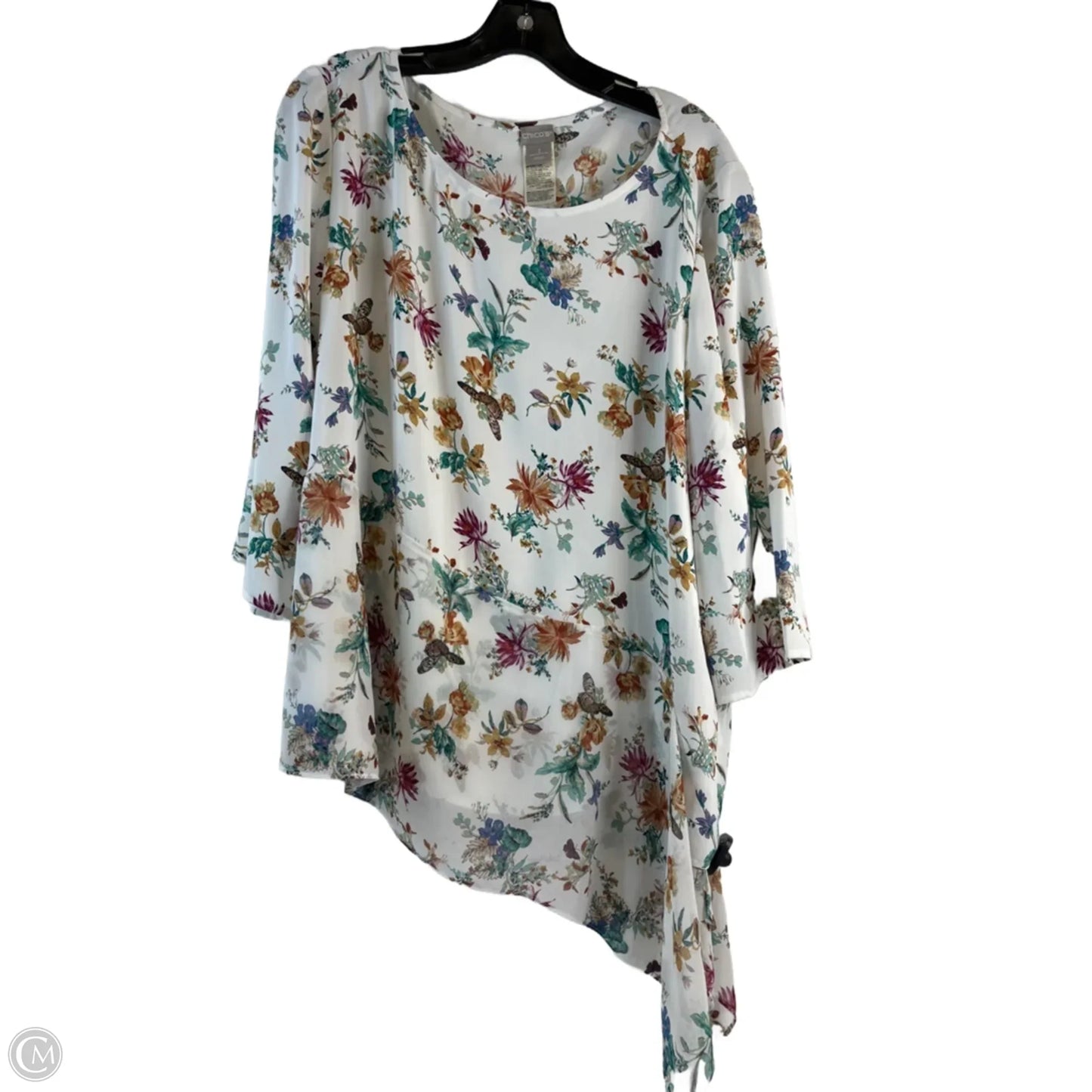 Top 3/4 Sleeve By Chicos In Floral Print, Size: Xl