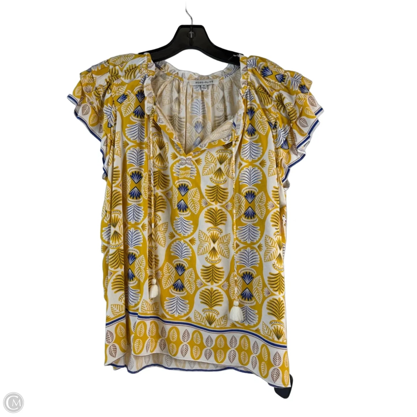 Top Short Sleeve By Rose And Olive In Blue & Yellow, Size: M