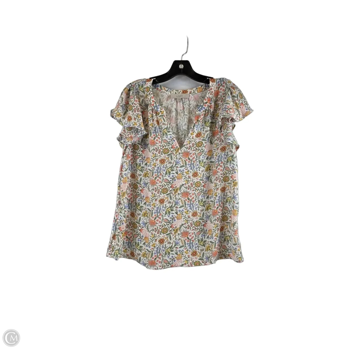 Top Short Sleeve By Loft In Blue & Yellow, Size: S