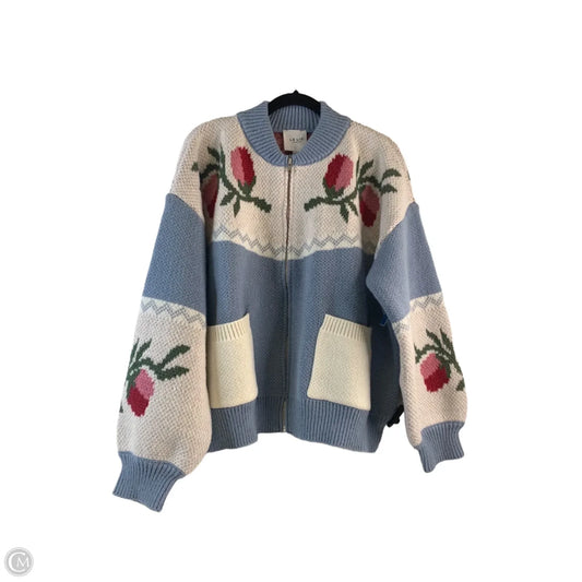 Sweater Cardigan By Le Lis In Blue & White, Size: L