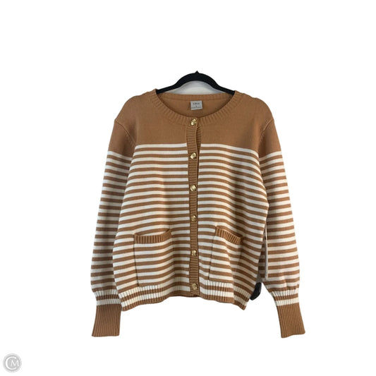 Sweater Cardigan By Cielo In Tan & White, Size: L