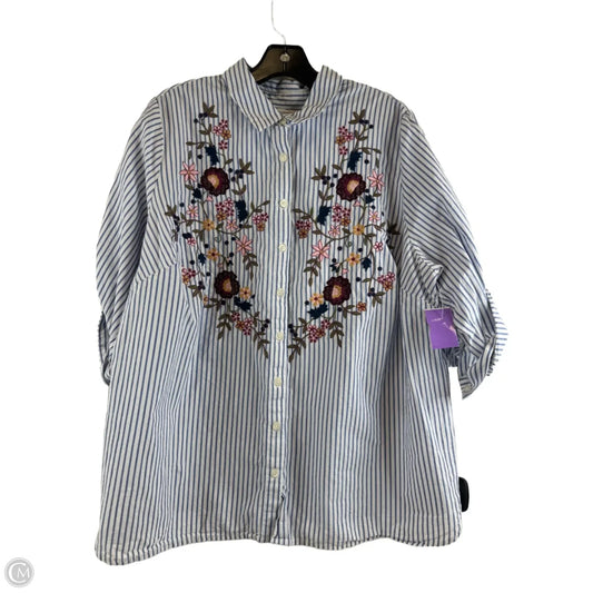 Top 3/4 Sleeve By Croft And Barrow In Blue & White, Size: 1x