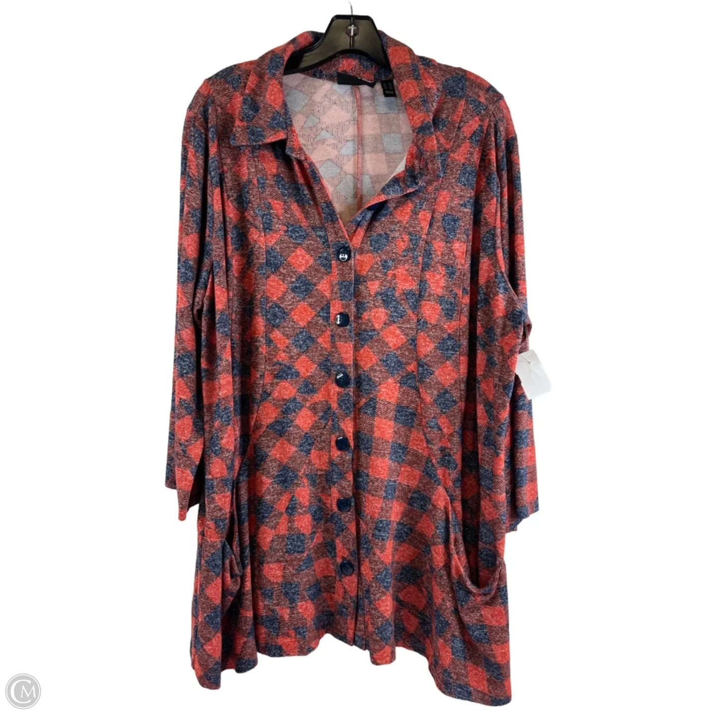 Top Long Sleeve By Attitude In Blue & Orange, Size: 1x