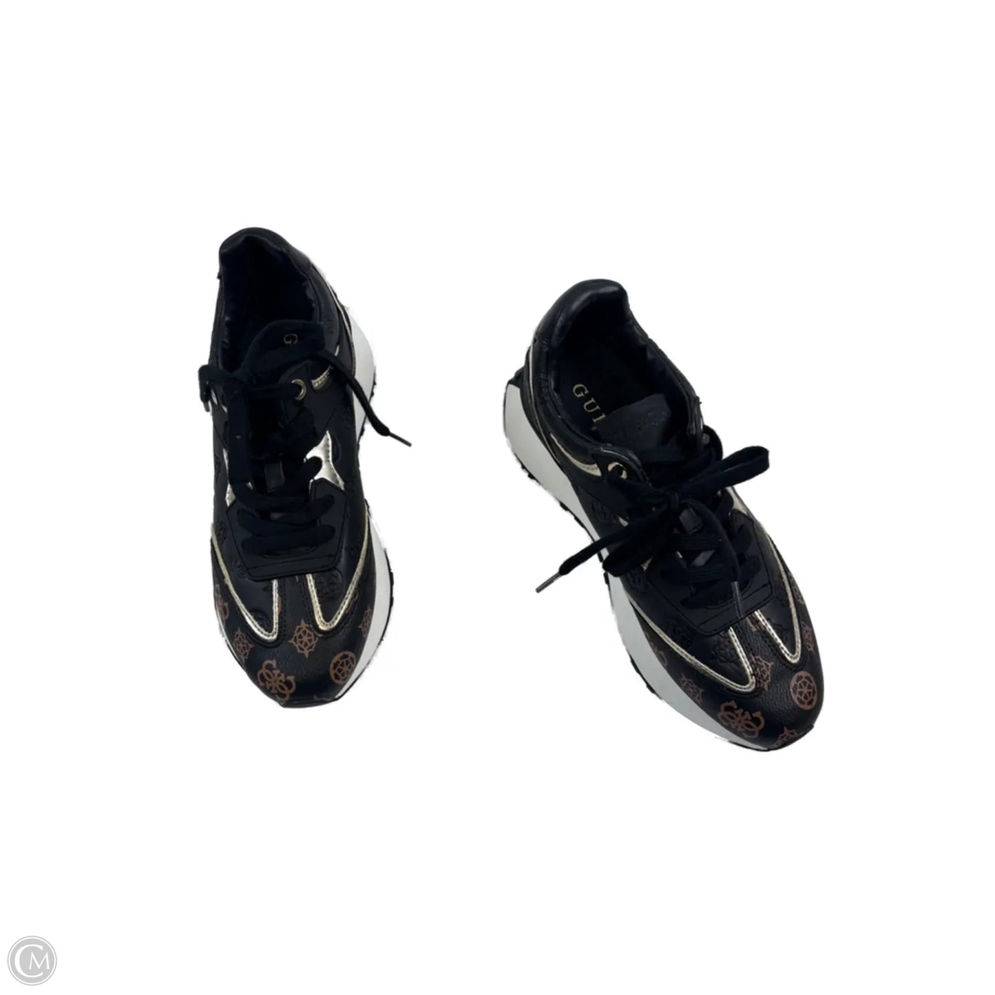 Shoes Sneakers By Guess In Black & Gold, Size: 8