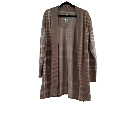 Sweater Cardigan By Isaac Mizrahi Live Qvc In Tan & White, Size: M
