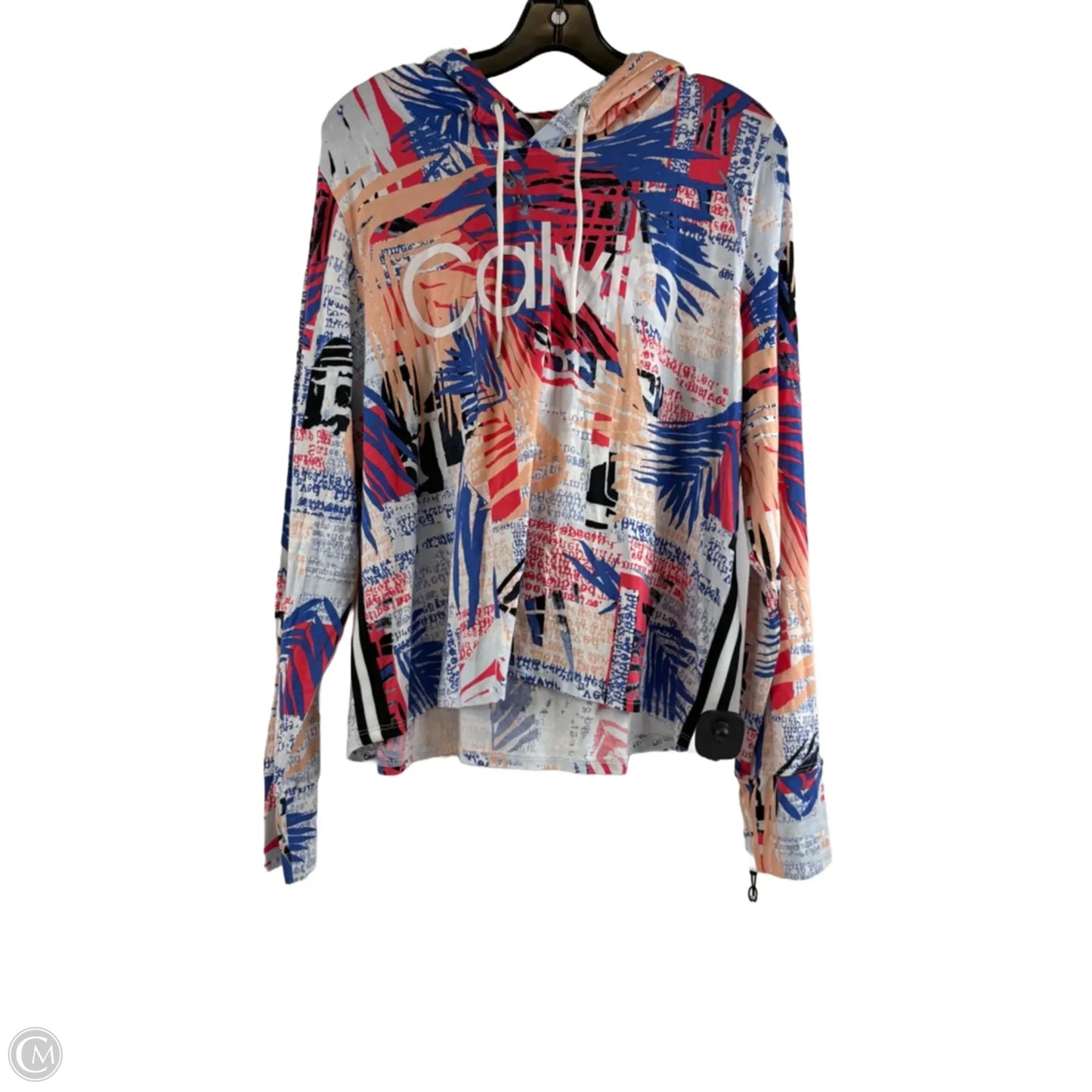 Athletic Top Long Sleeve Hoodie By Calvin Klein Performance In Blue & Red, Size: L