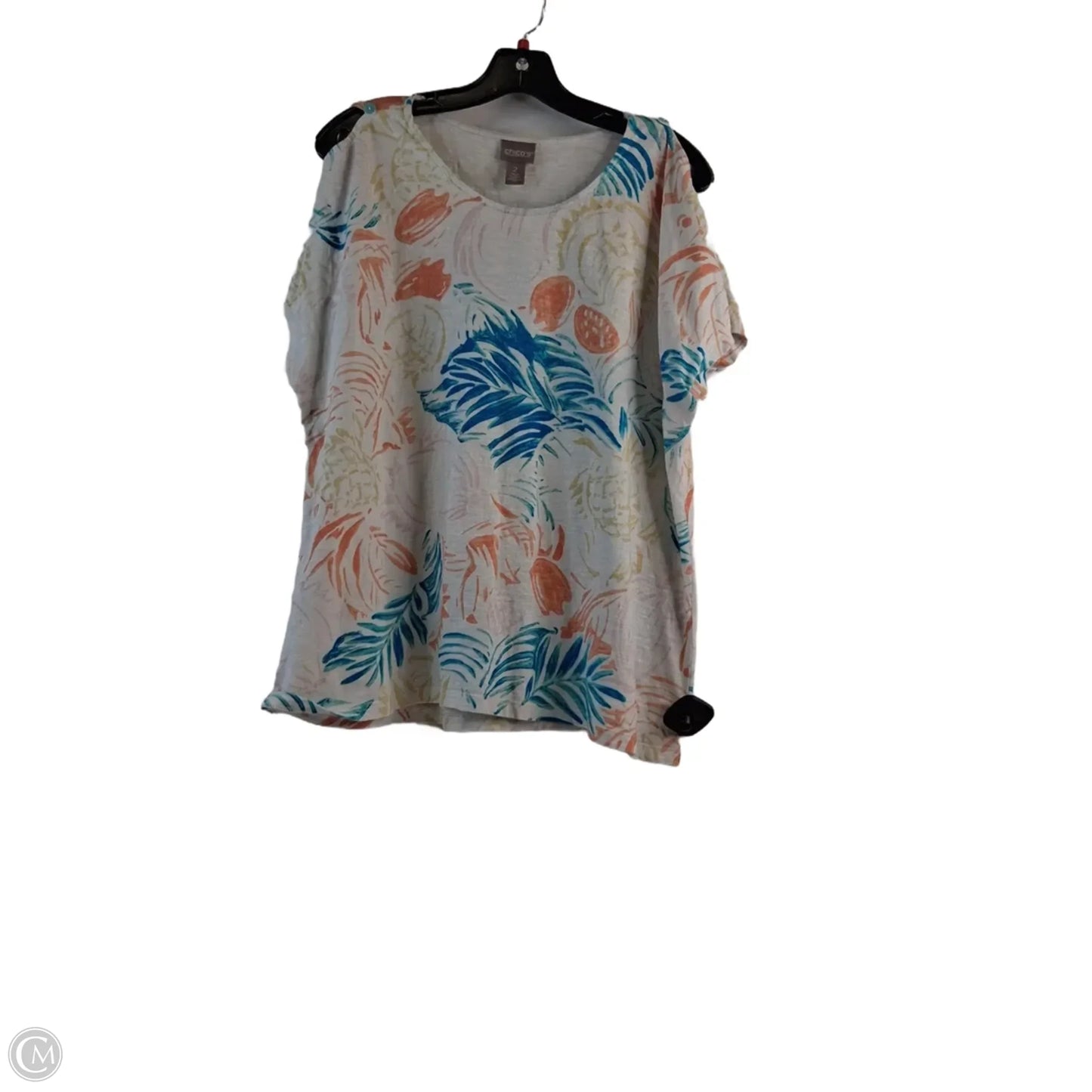 Top Short Sleeve By Chicos In Orange & White, Size: L