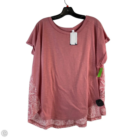 Top Short Sleeve Basic By Seven 7 In Pink & White, Size: L