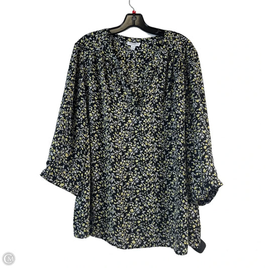 Top Long Sleeve By Carolina Belle In Black & Yellow, Size: 1x