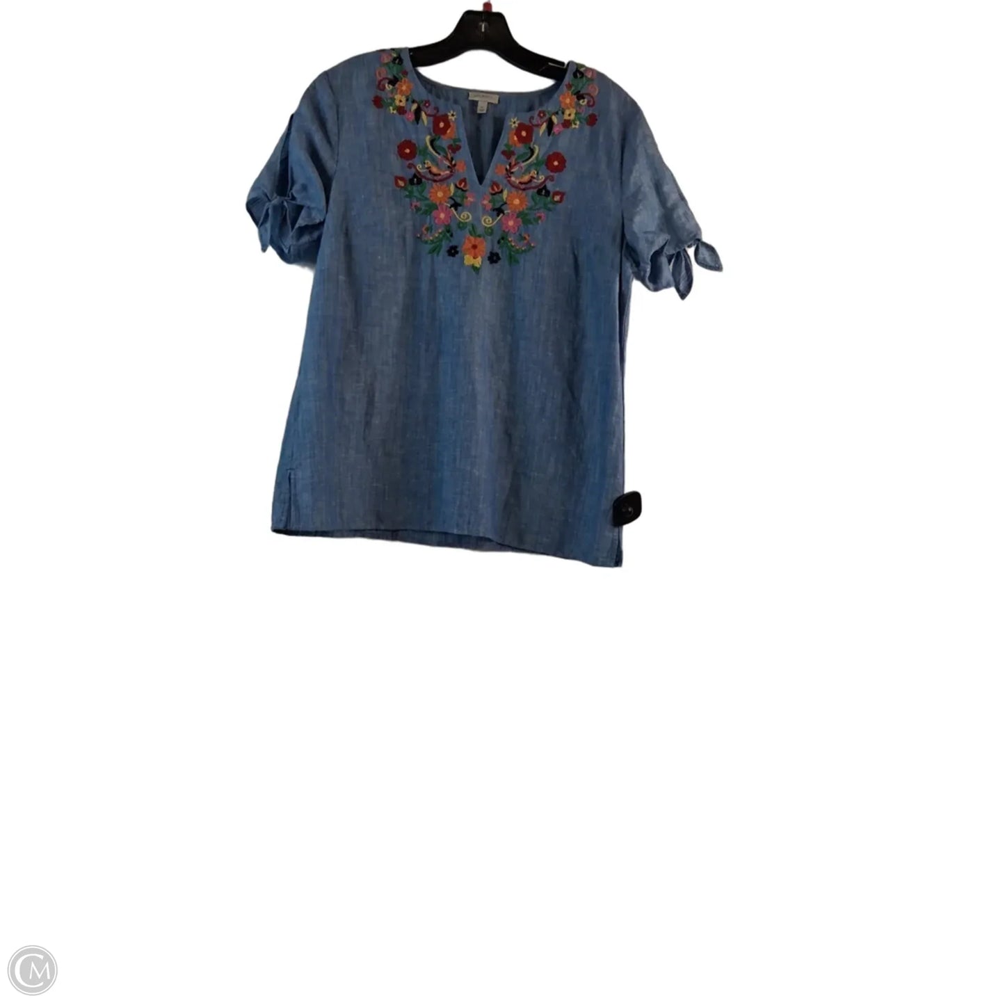 Top Short Sleeve Basic By Talbots In Blue & Red, Size: M