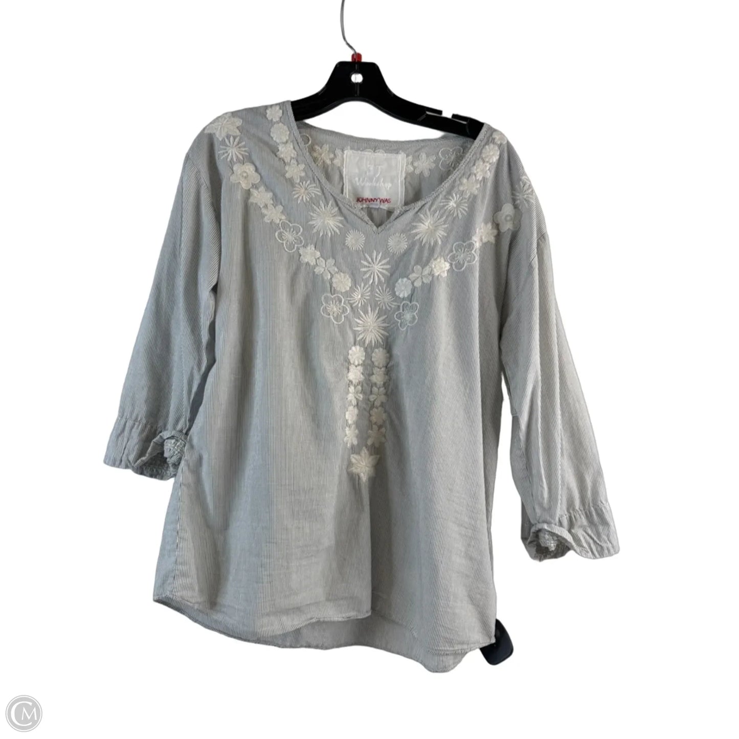 Top 3/4 Sleeve By Johnny Was In Blue & White, Size: S