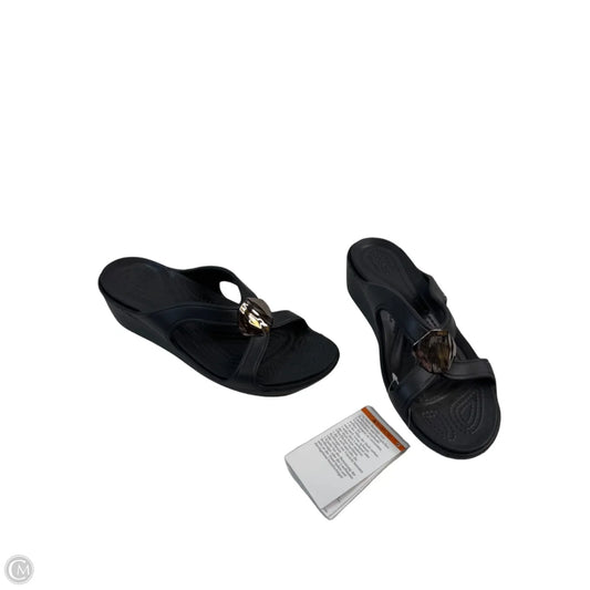 Sandals Heels Wedge By Crocs In Black, Size: 7