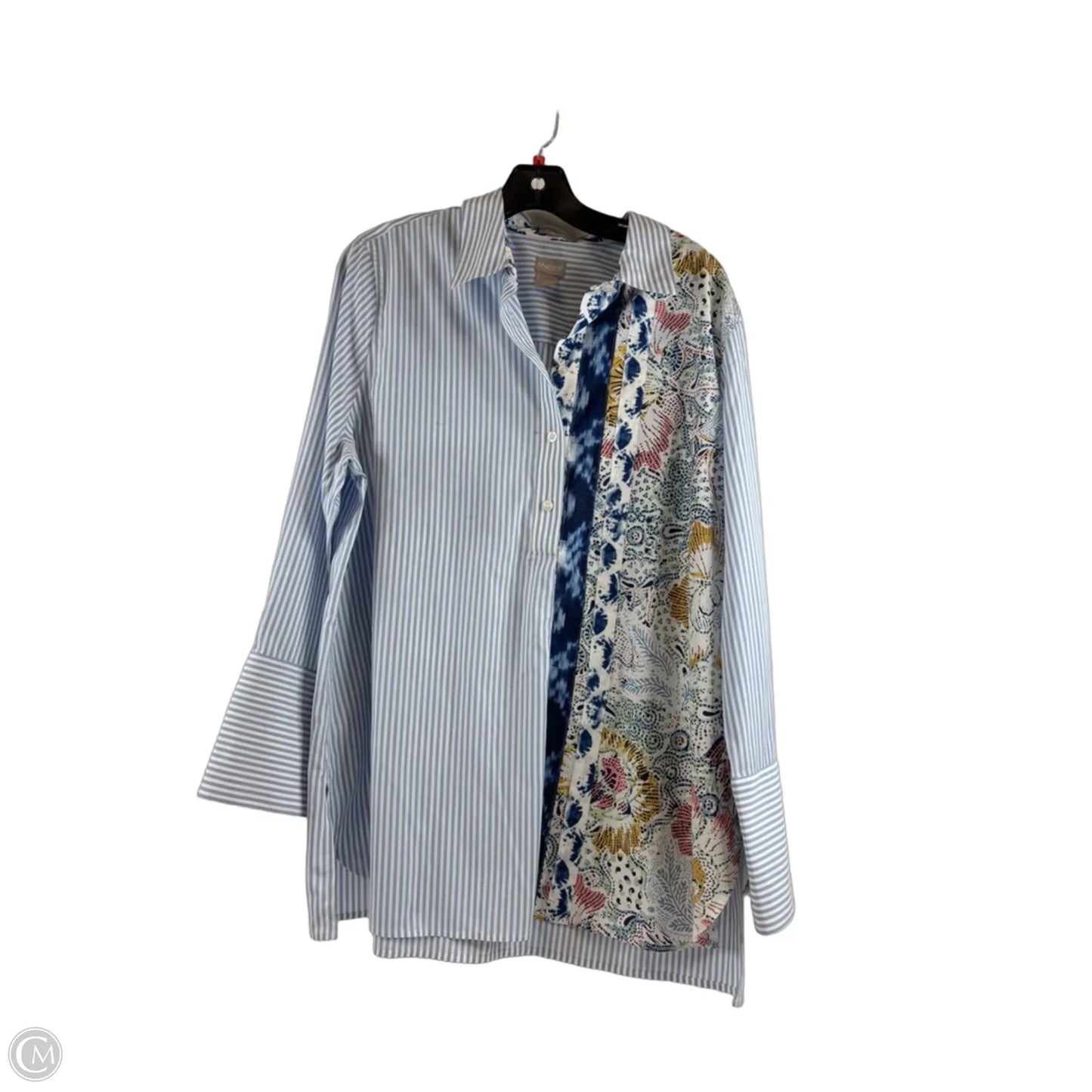 Top Long Sleeve By Chicos In Blue & White, Size: Xl