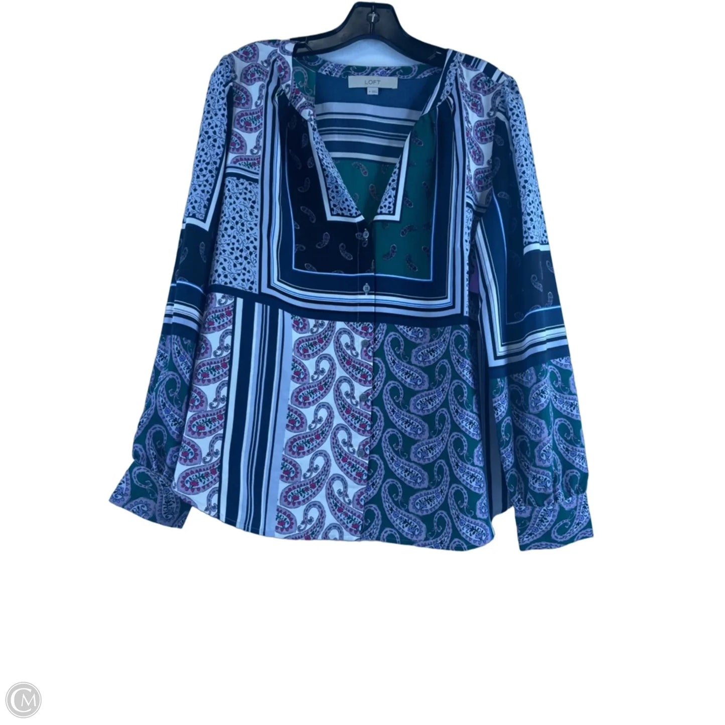 Top Long Sleeve By Loft In Green & White, Size: M