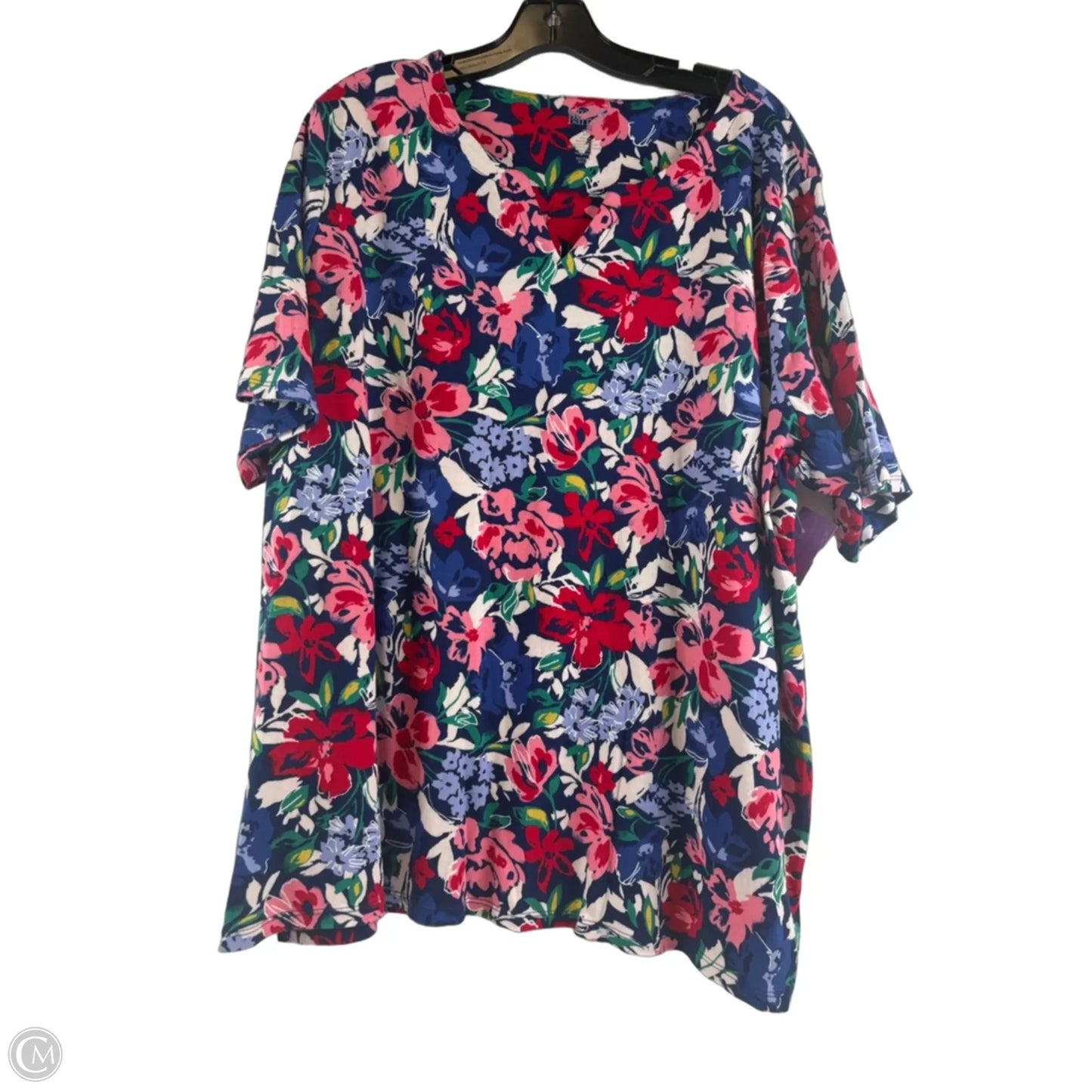 Top Short Sleeve Basic By Croft And Barrow In Blue & Red & White, Size: 3x