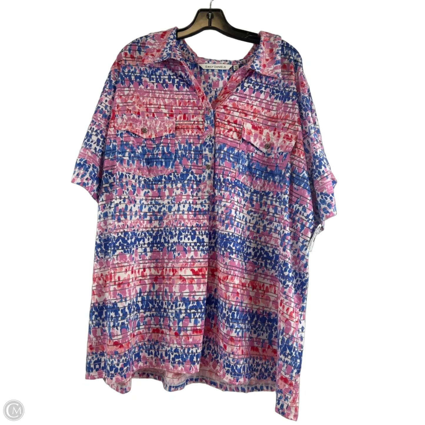 Top Short Sleeve By Emily Daniels In Blue & Pink, Size: 3x