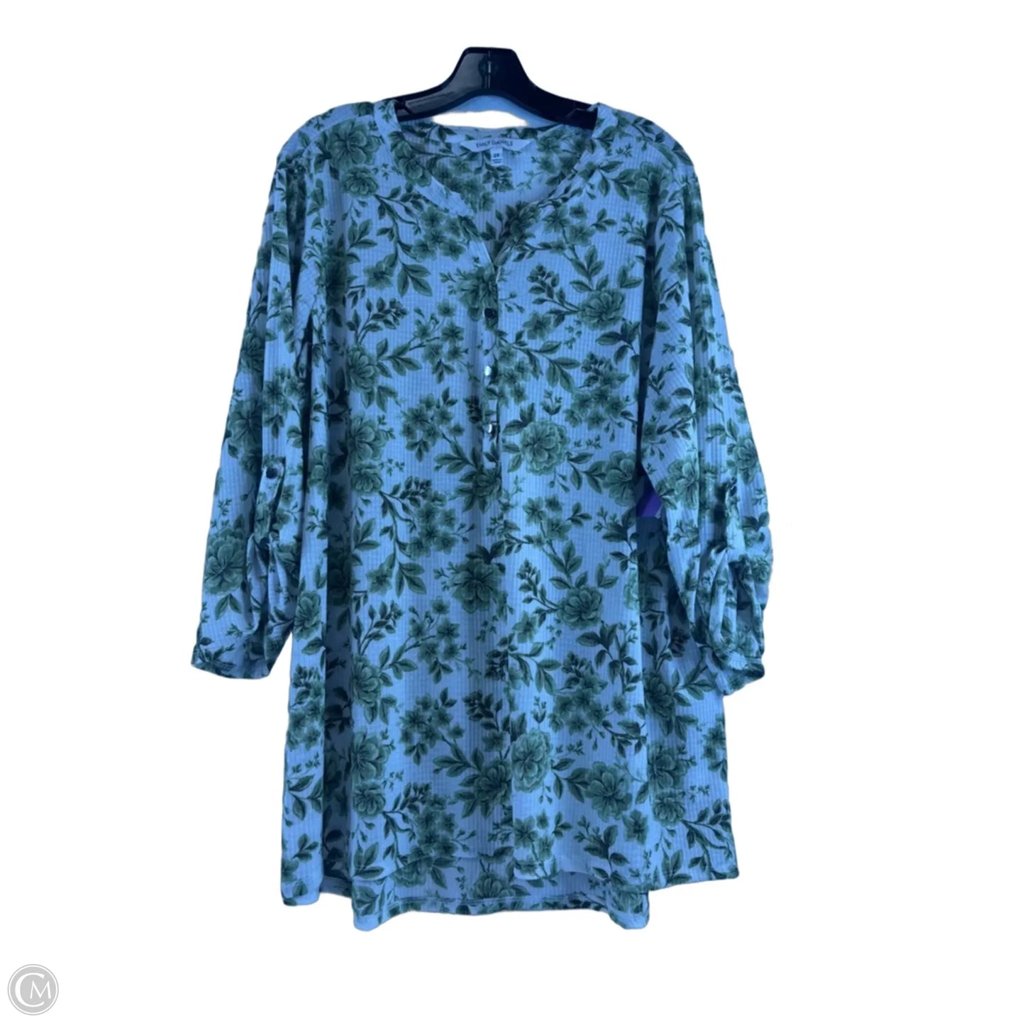 Top Short Sleeve By Emily Daniels In Green & White, Size: 2x