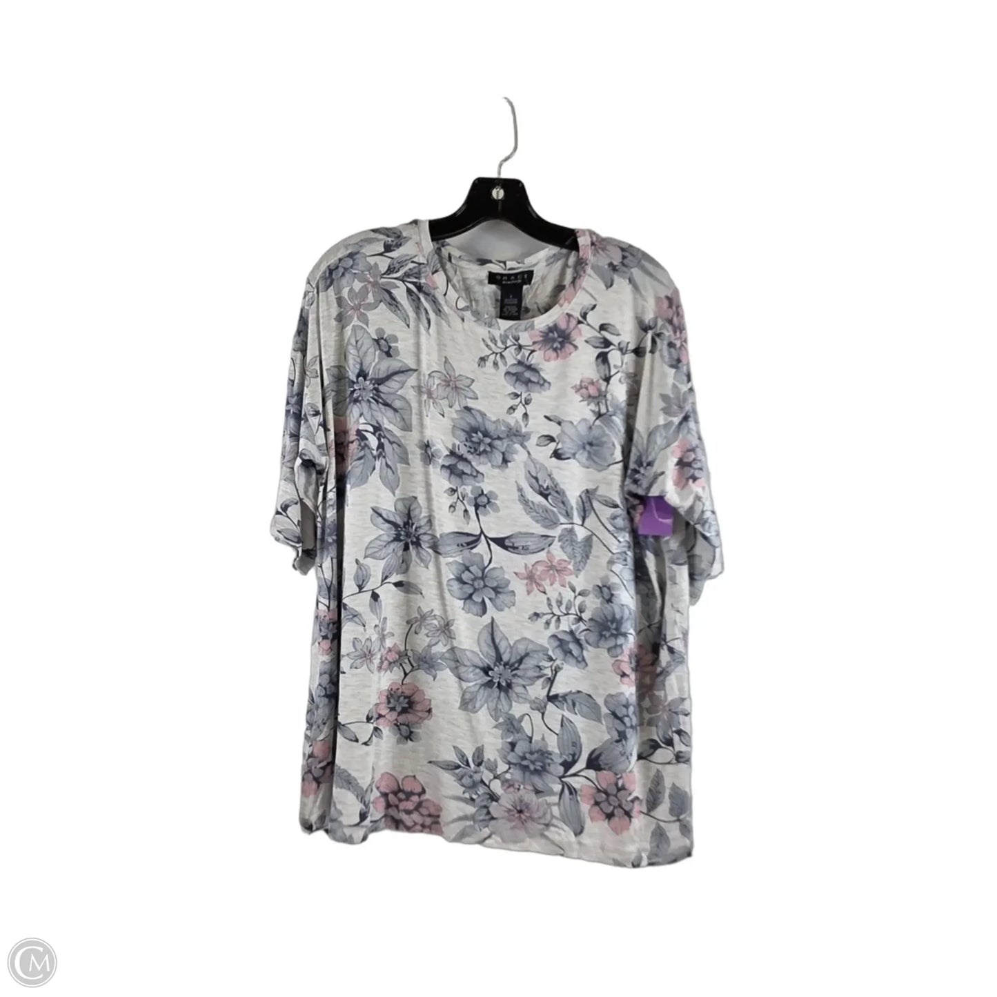 Top Short Sleeve By Grace In Grey & Pink, Size: S