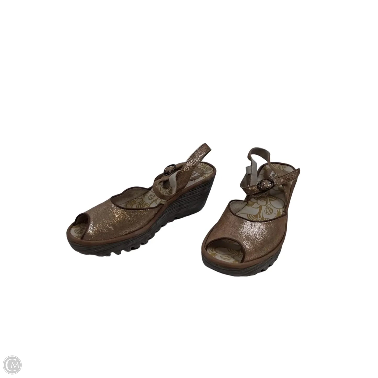 Sandals Heels Wedge By Fly London In Gold, Size: 8