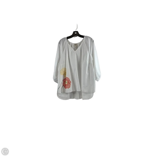 Top Long Sleeve By St Johns Bay In White & Yellow, Size: Xl