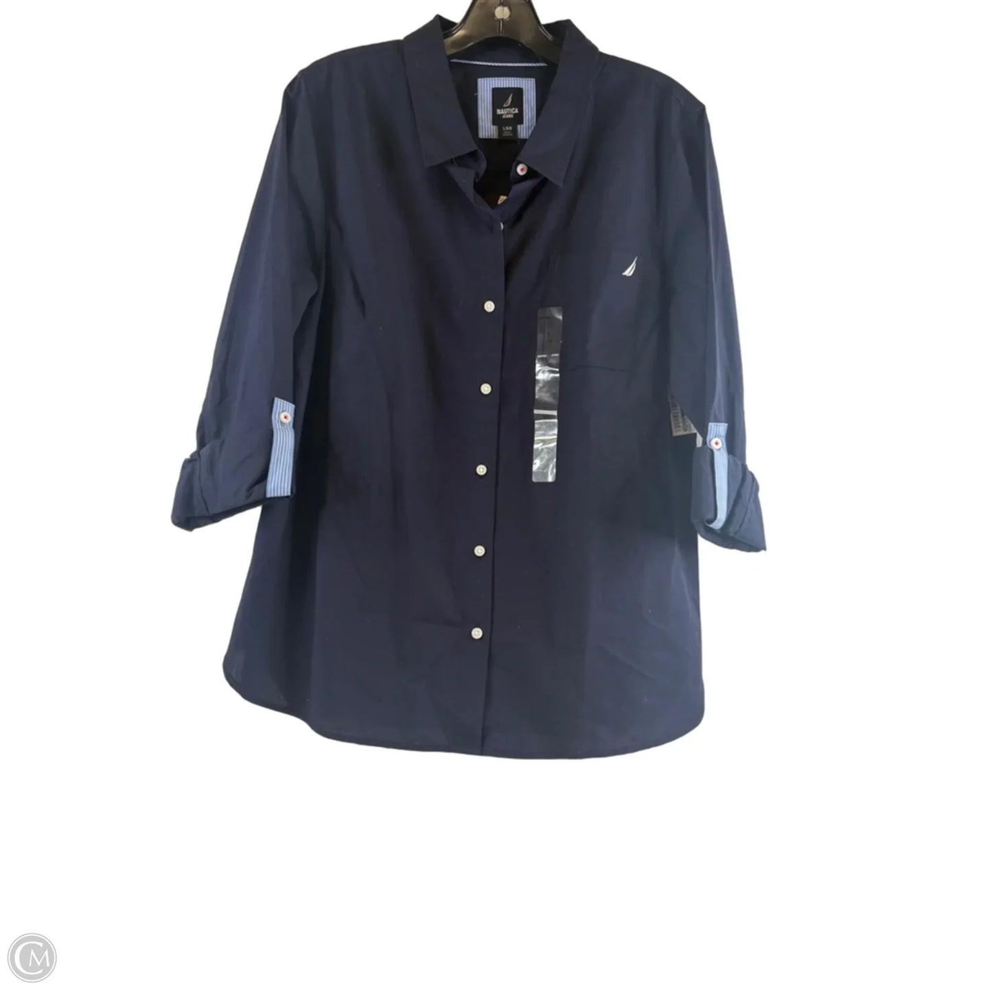 Top 3/4 Sleeve By Nautica In Navy, Size: L