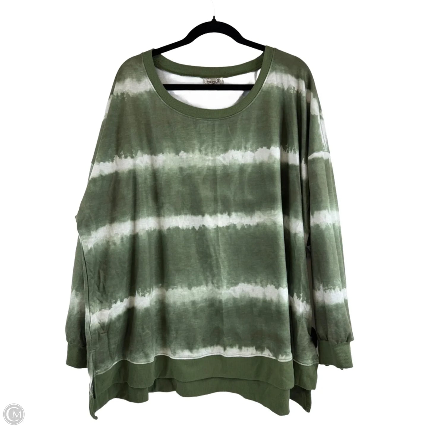 Top Long Sleeve By One World In Green & White, Size: 3x