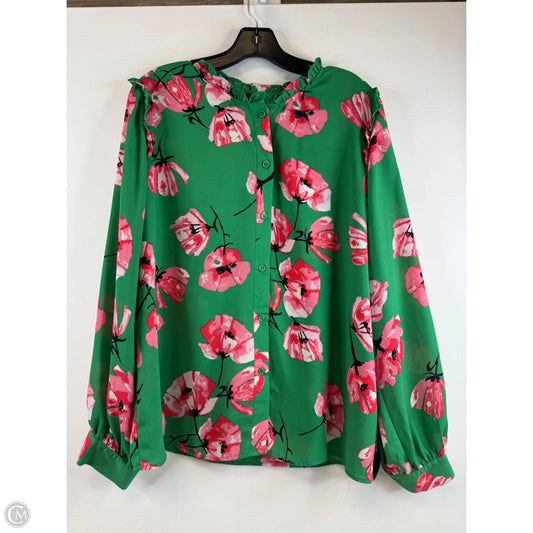 Top Long Sleeve By Who What Wear In Green & Pink, Size: Xxl