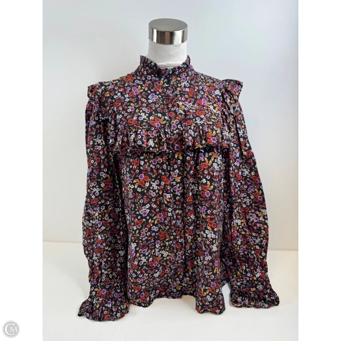 Top Long Sleeve By Who What Wear In Black & Purple, Size: L