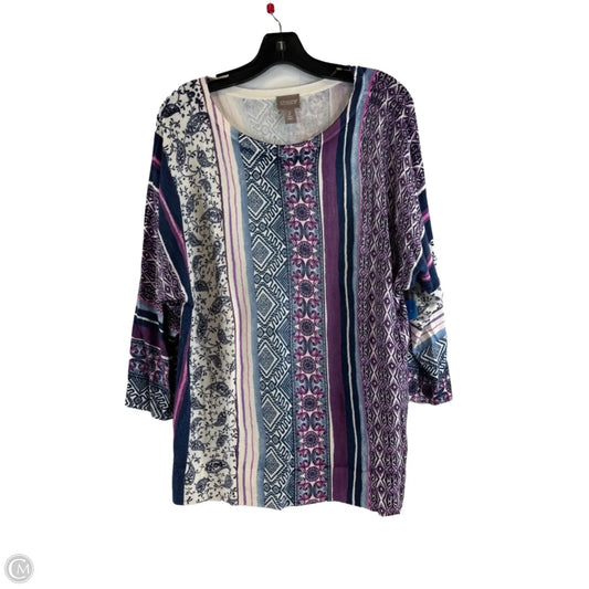Top 3/4 Sleeve By Chicos In Blue & Purple, Size: L