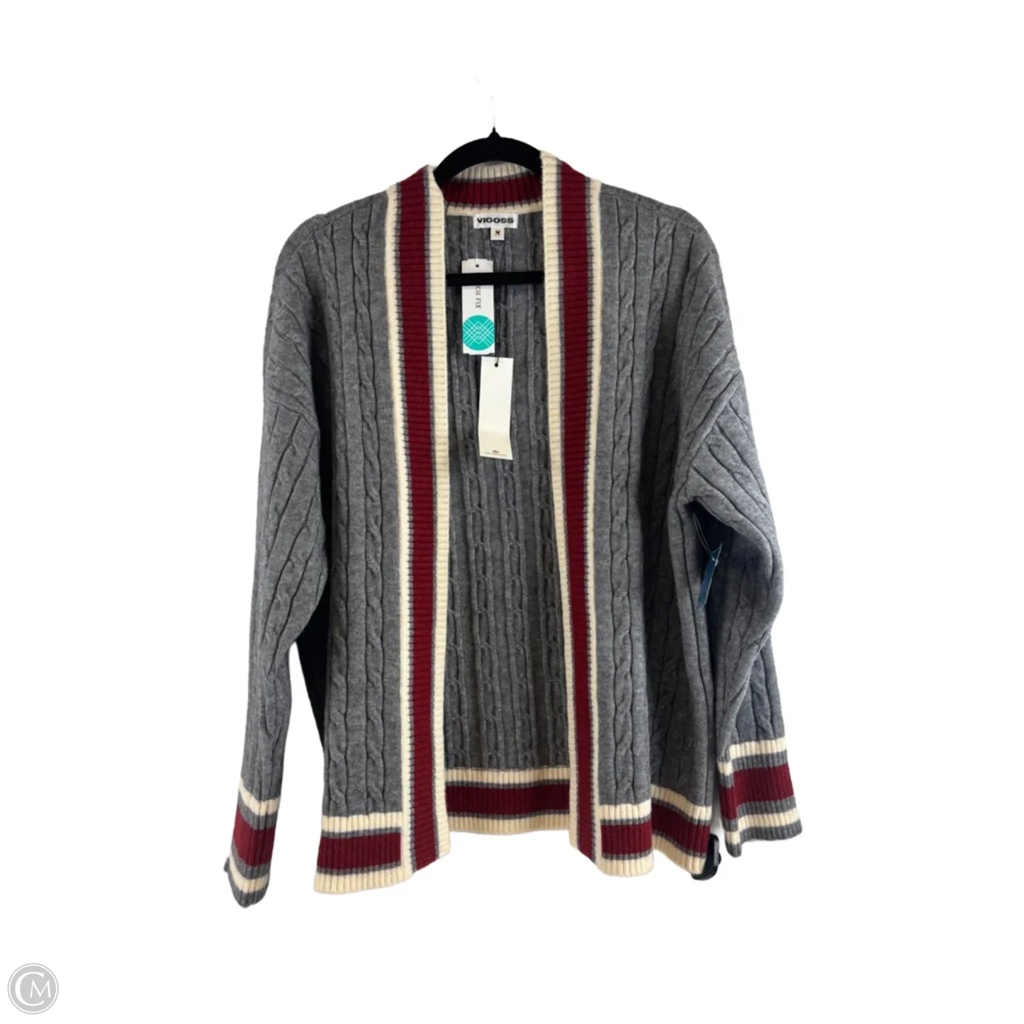 Sweater Cardigan By Vigoss In Grey & Red, Size: M
