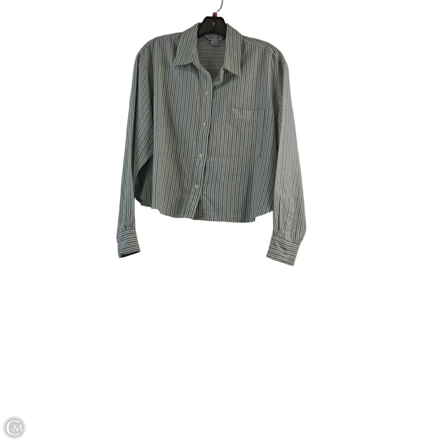 Top Long Sleeve By Old Navy In Green & White, Size: M
