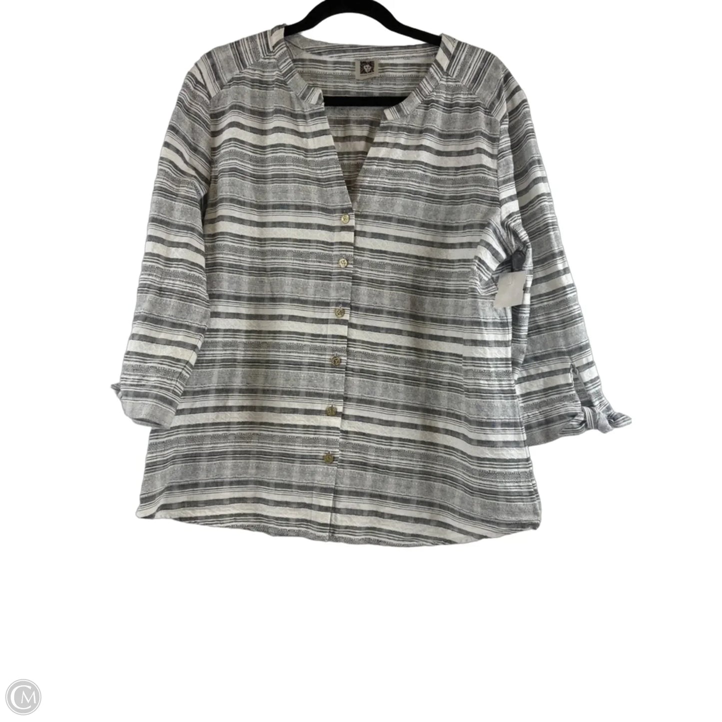 Top Long Sleeve By Anne Klein In Grey & White, Size: L