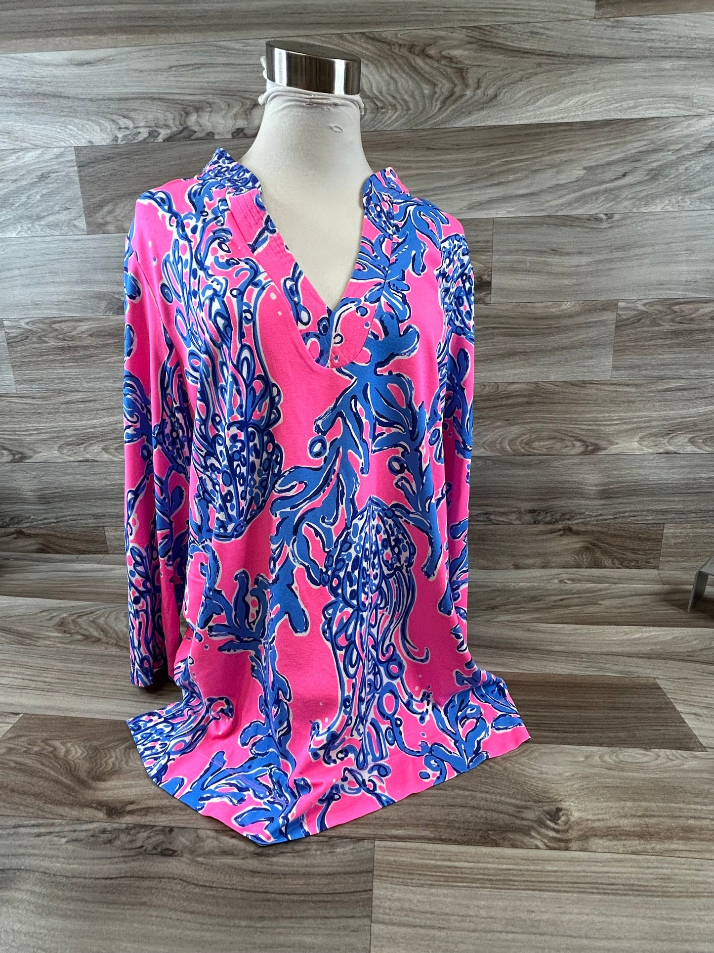 Blue & Pink Top Long Sleeve Designer Lilly Pulitzer, Size Xl