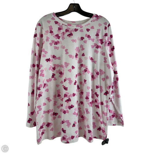 Top Long Sleeve Basic By Woman Within In Pink & White, Size: 1x