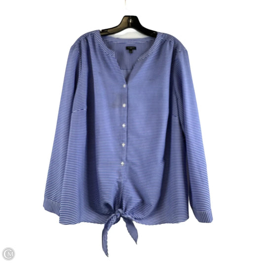 Top Long Sleeve Basic By Talbots In Blue & White, Size: 2x