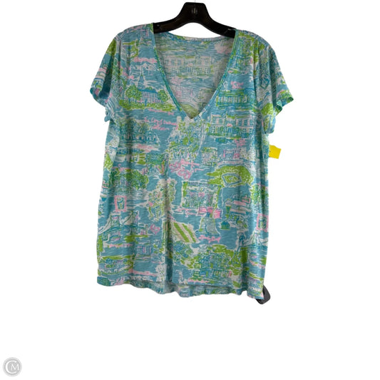 Top Short Sleeve Designer By Lilly Pulitzer In Blue & Green, Size: L