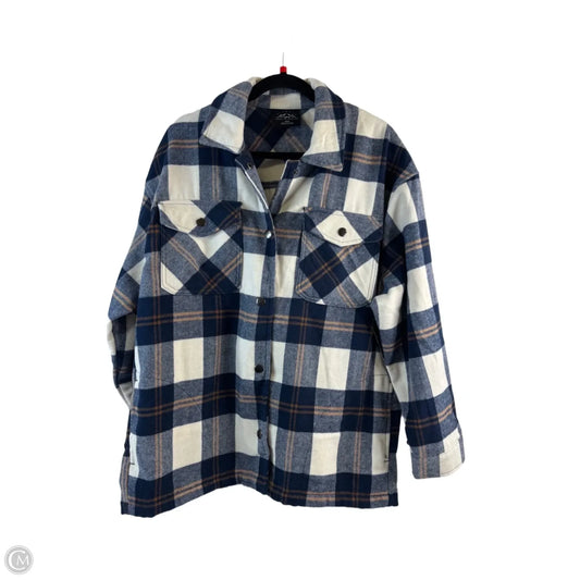 Jacket Shirt By Hfx In Blue & White, Size: M