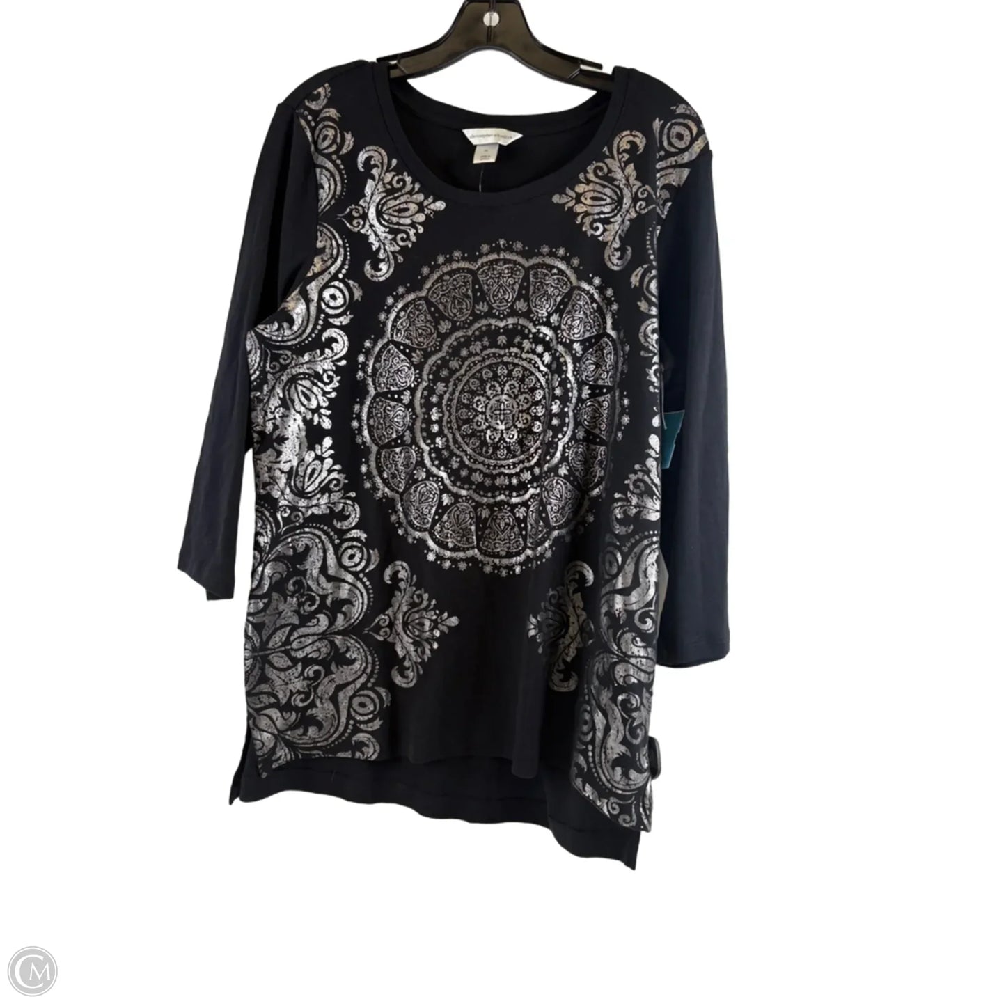 Top Long Sleeve By Christopher And Banks In Black & Silver, Size: Xl