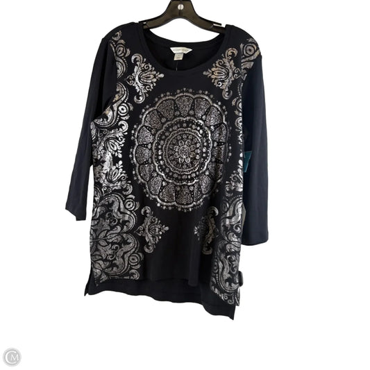 Top Long Sleeve By Christopher And Banks In Black & Silver, Size: Xl